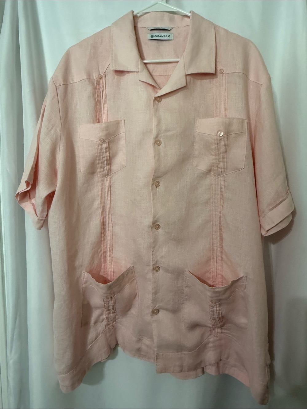 Cubavera Pale Pink Linen Guayabera-Style Button Shirt